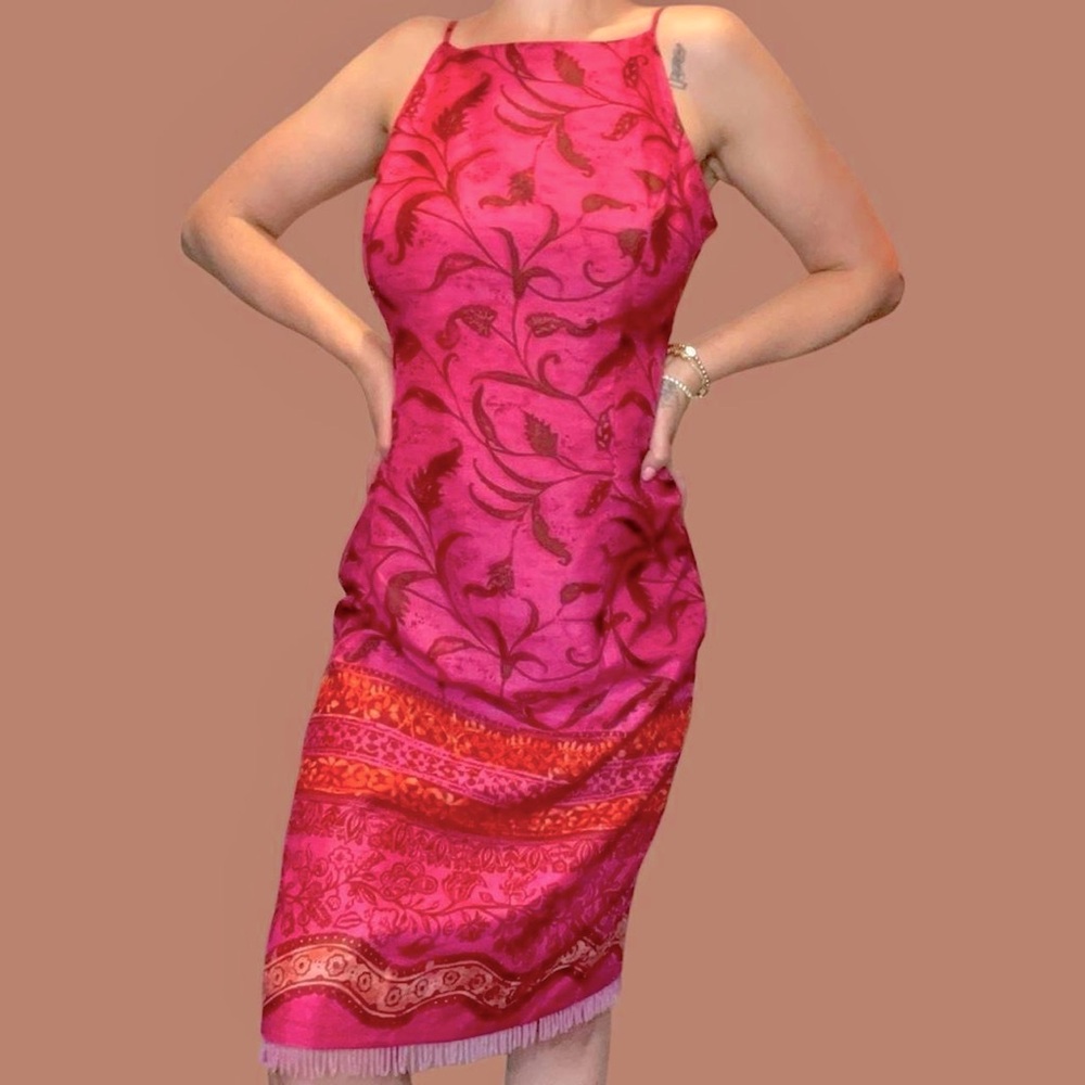Vintage hot pink Sharon young boho chic beaded dress